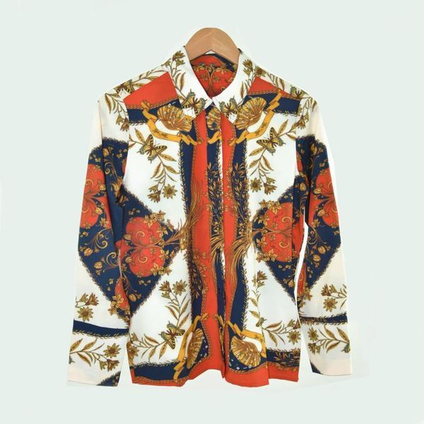 

women shirt spring and summer national casual long sleeve print shirt1, White