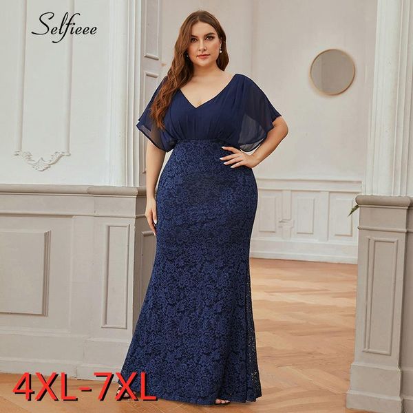 

casual dresses plus size lace dress women mermaid double v neck floral evening formal ladies bodycon party vestidos de noite 2021, Black;gray