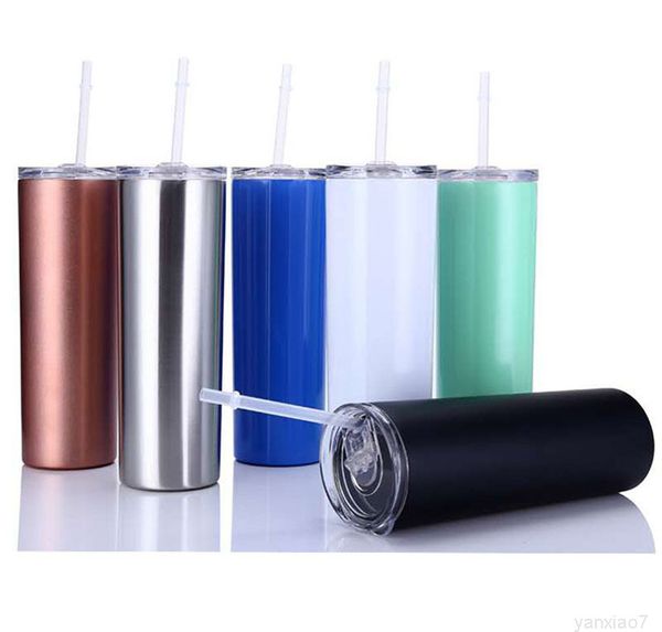 

20 oz skinny tumblers with clear straw stainless steel vacuum straight cups double wall insulation water mugs