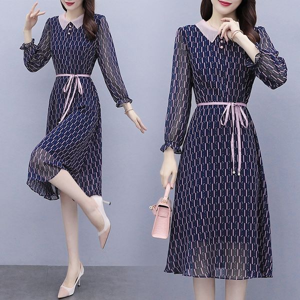 

рукав платье длина skirtaline юбка dressprinted платье для женщин осени 2020 новой тонкая и тонкой середина долго стиль модной a-линии юбки, Black;gray