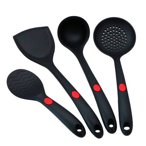 

new 4pcs/set red black silicone kitchenware suit not sticky pot heat resistant shovel spoon cooking utensils in stock wx-c79