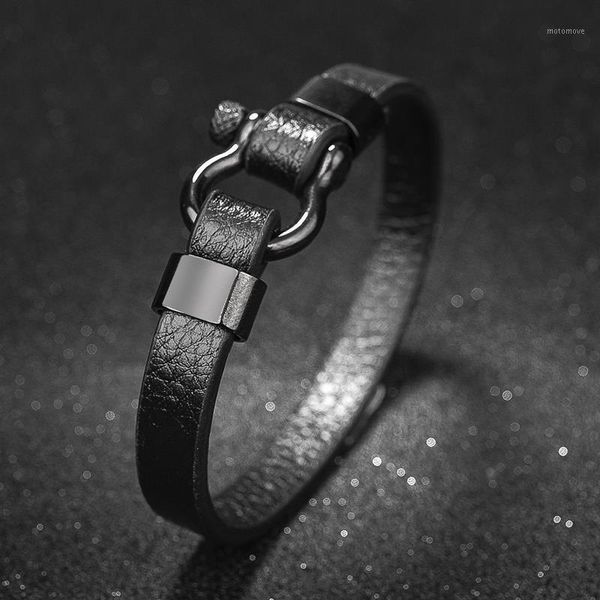 

black leather bracelet men stainless steel horseshoe buckle banle vintage punk rock male jewelry wrist band wedding party gift1, Golden;silver