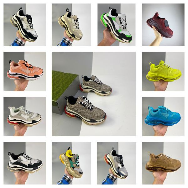 

casual shoes triple-s clear sole platform chunky yellow grey rainbow beige black fluo metallic silver height increase men women sneakers wit