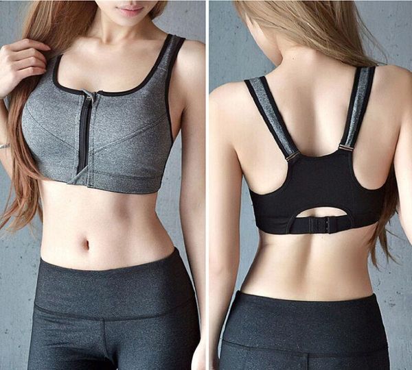 

women indoor sportwear zipper neck sports bras wirepadded push up breathable fitness gym yoga brai kg-475, White;black