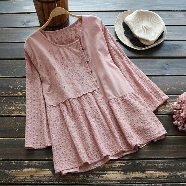 

women's blouses & shirts 4922 spring women literary japan style embroidery o-neck long sleeve mori girl cotton pullover shirt blouse1, White