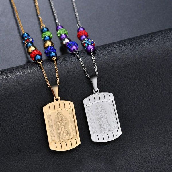 

vintage virgin mary pendant long necklace colored beaded chain necklace fashion titanium steel chain sweater women jewelry, Silver