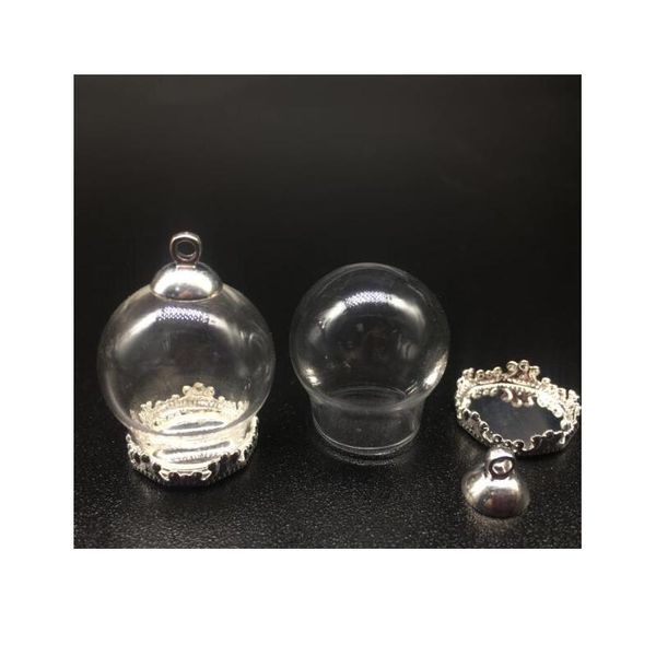 

100set 20*15mm glass globes with metal copper setting base beads cap set vials pendant wishing glass bottle jewelry jllymw, Black
