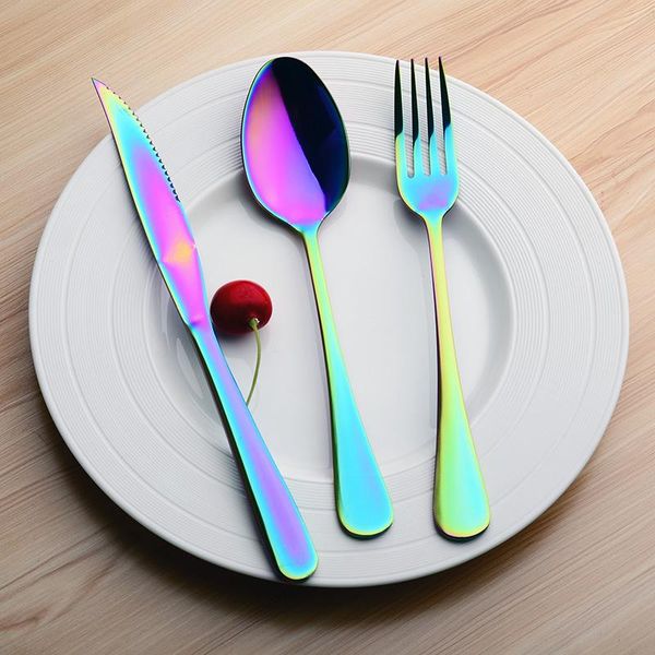 

cutlery stainless steel tableware cutlery set restaurant travel dinnerware set rainbow fork knife spoon tableware set h bbyfcn