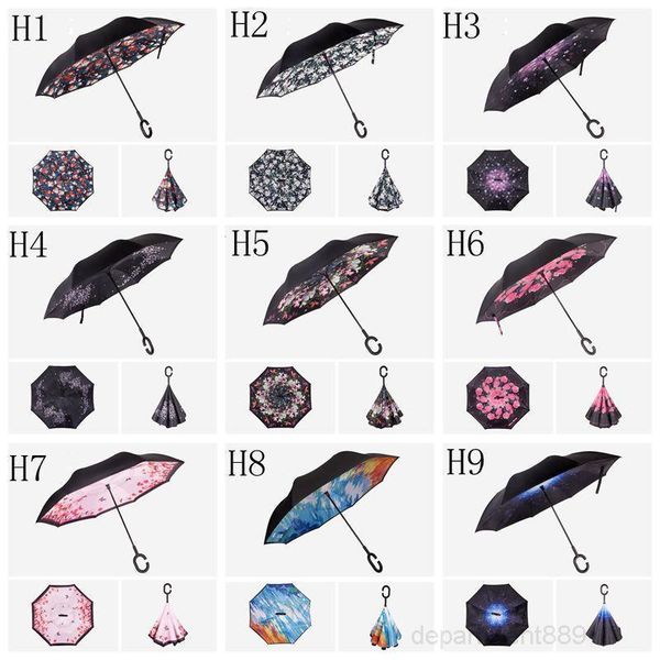

creative inverted обратный ветрозащитный зонт с c ручком двойной слой внутренние изнутри veverted parachute umbrellas 150 стиль dha274