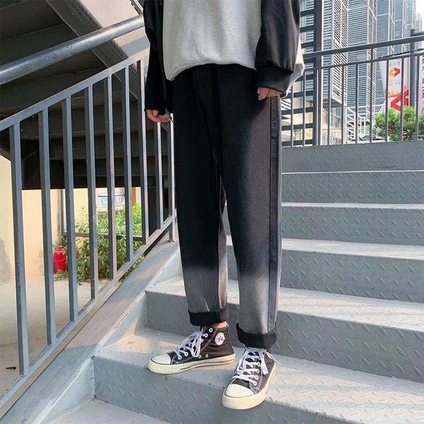 

брюки мужские свободные прямые джинсы улар brand осень зима gradient versatile hong kong стиль подвеска sense, Blue