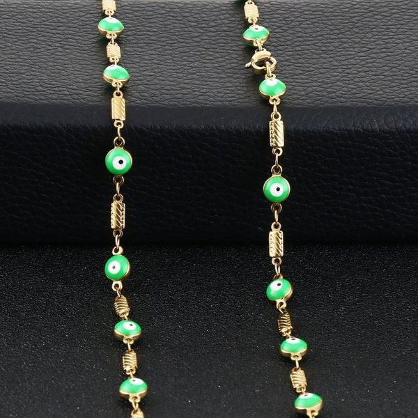 

2pcs overlay зеленой эмаль злых глаза бусы из нержавеющей стали заявление ожерелья аксессуаров турецких ювелирные женщин девушка подарки fn2, Silver