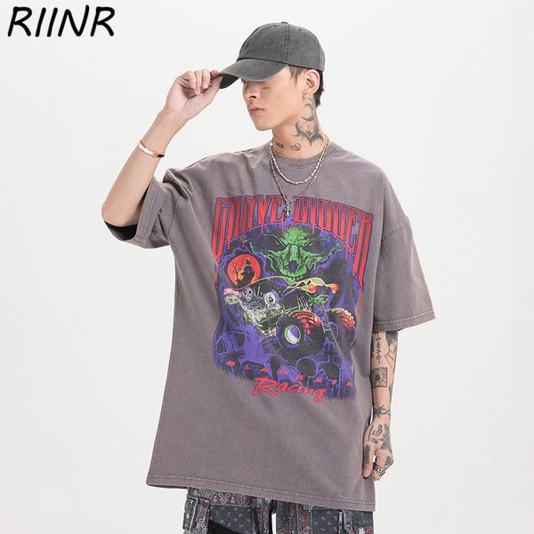 

riinr 2020 spring and summer new original dark series of rock tie-dye t-shirt men's loose short sleeves sport hooded sweatshirt hoodie
