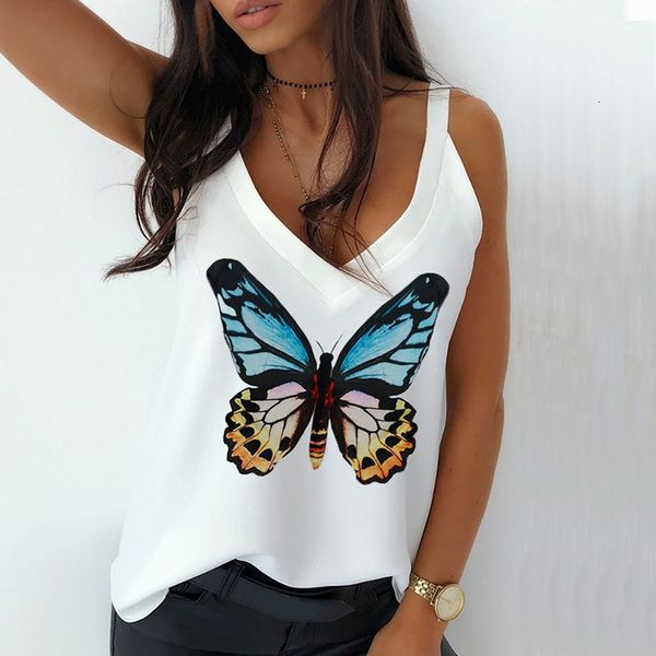 

women's 2020 summer new butterfly print halter vest v-neck black friday ywfs, White