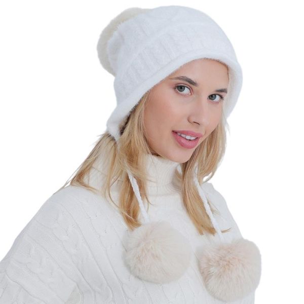 

women winter plush lining thick cable knit cute pompom ball earflap trapper cap thermal ear warmer, Blue;gray