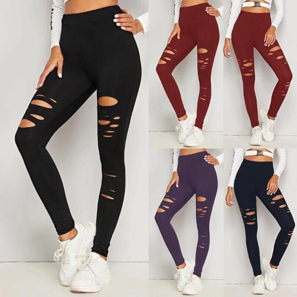 

yoga outfits women high waist pants hole solid color trousers sport leggings fitness elastic seamless female push up gym pants1, White;red