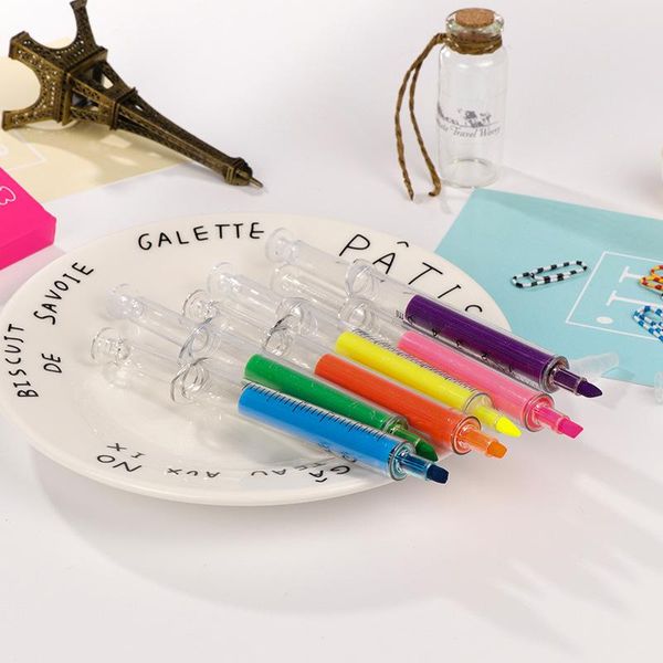 

1 шт лот креативный highlighter ручки шприц дизайн маркеры флуоресцентная pen канцелярские scrapbook материал школьные принадлежности ygb02, Blue;orange