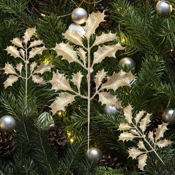 

hollow christmas glitter branches simulation leaves diy xmas tree hanging pendant decoration scrapbooking for home party