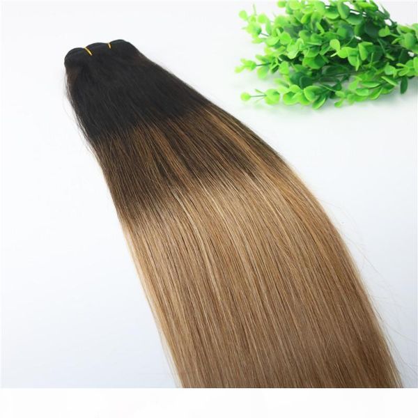 

300г ombre ash blonde с теплыми основными темно-коричневая коренного one piece клипом в расширениях человеческих волос 5clips за штукой браз, Black