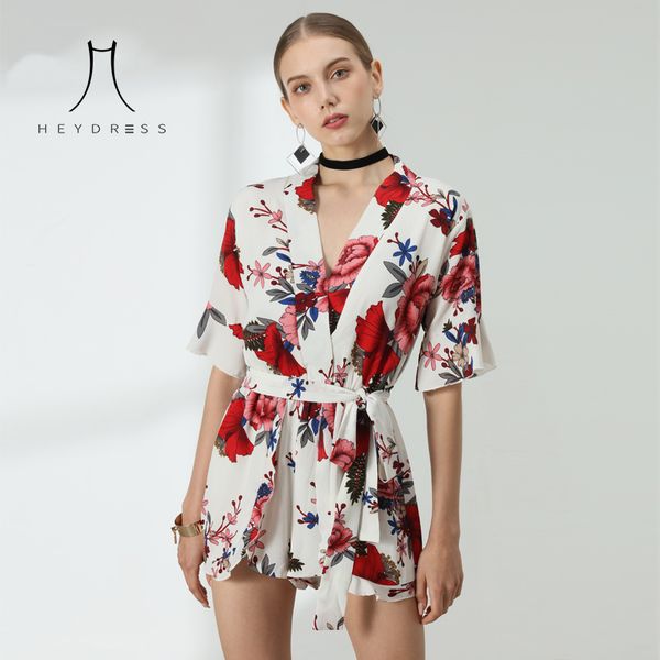 

bella philosophy summer floral print short sleeve ruffles women playsuit jumpsuit rompers beach style short overalls t200704, Black;white