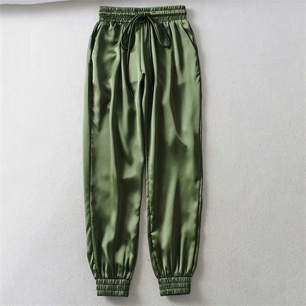 

summer satin europe loose casual sport joggers streetwear cargo pants women q1103, Black;white