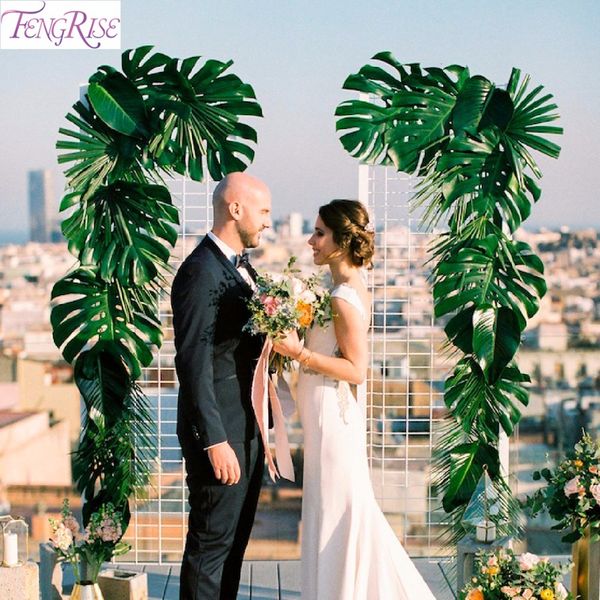 

fengrise 12pcs plastic artificial monstera palm tree leaves for events wedding decoration diy party decor