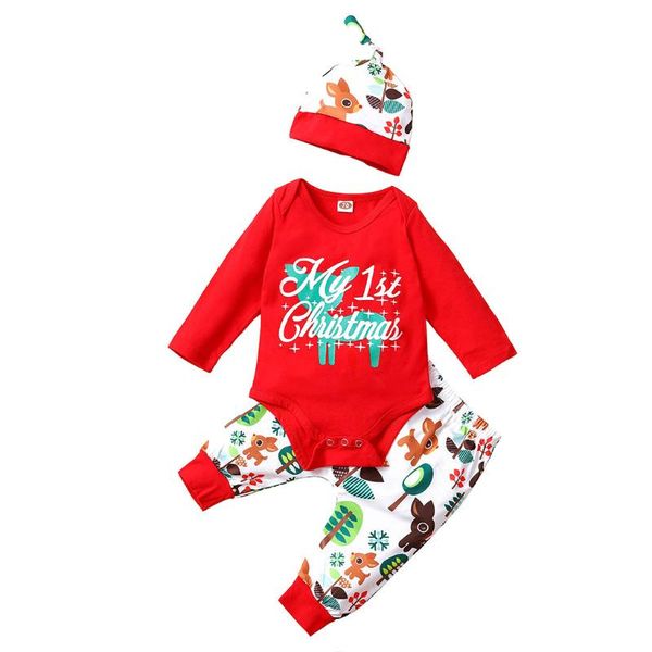 

clothing sets 3pcs my 1st christmas born baby girl clothes boys outfits long sleeve romper+pants+hat set kids girls bebes 3m-12m, White