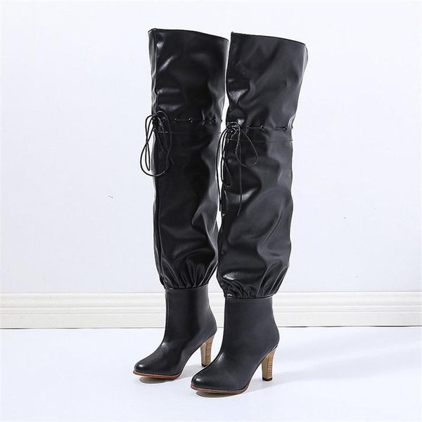 

autumn winter new women suede sleeve boot 2020 fashion high heel lace up rubber wear-resistant non-slip women over-the-knee boot, Black
