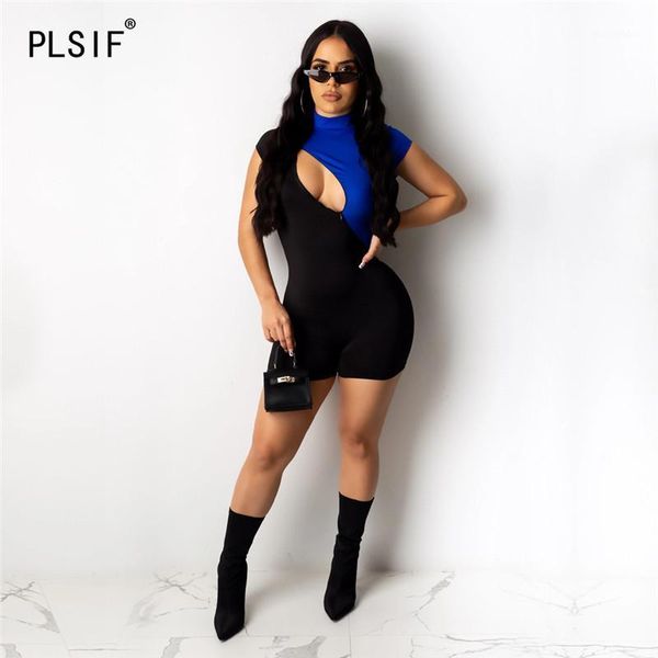 

new product hollow out design lady playsuits fashion patchwork catsuits club party shorts sports playsuits1, Black;white