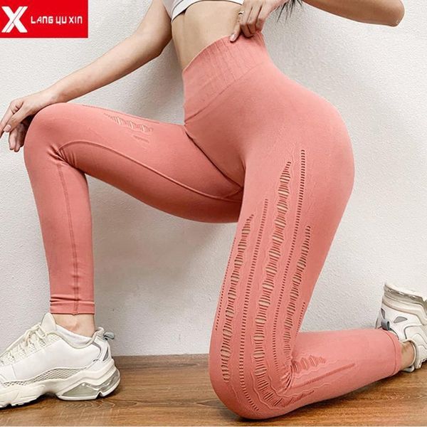 

yoga outfits womens high waist pants cutout ripped tummy control workout running skinny full-length athletic leggings1, White;red