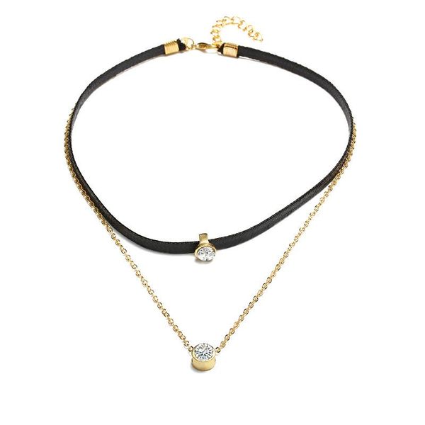 

pendant necklaces korean fashion black flannelette choker necklace elegant women's wedding double layer gold chain charming lady crysta, Silver