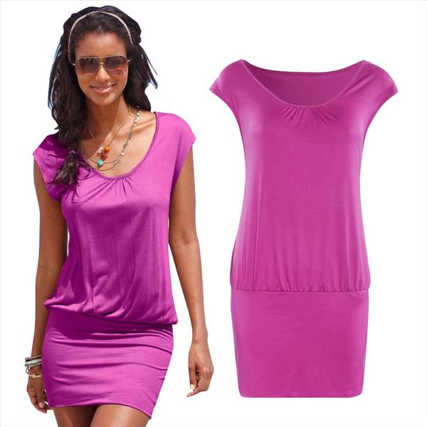

new women dress 2021 summer in style beach dress fashion with short sleeve neck casual dresses vestidos pink purple mini, Black;gray