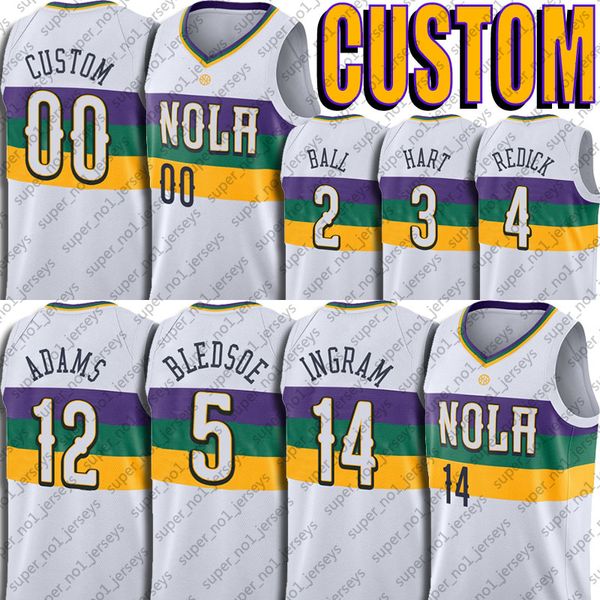

custom brandon orleans ingram jersey lonzo eric ball bledsoe jerseys steven jj adams redick josh zion hart williamson kira lewis jr, Black;red