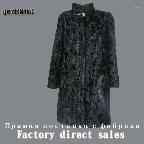 

real fur coat natural karakul fur coat long section collar ladies warm sheepskin winter 2018 qd.yishang1, Black