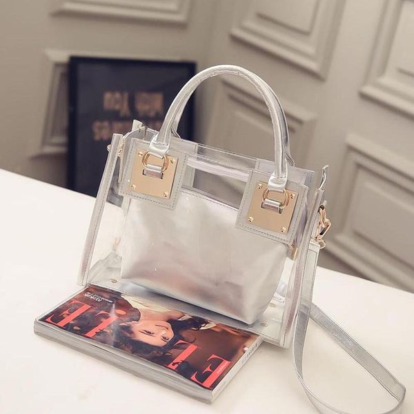 

female crossbody 2pcs fashion shoulder white bag clear jelly clutch purse transparent travel handbags lady crossbody for women c1019