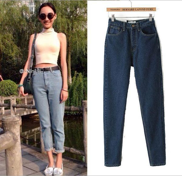 

2021 european and american women's wild new women denim trousers women harem pants, Blue