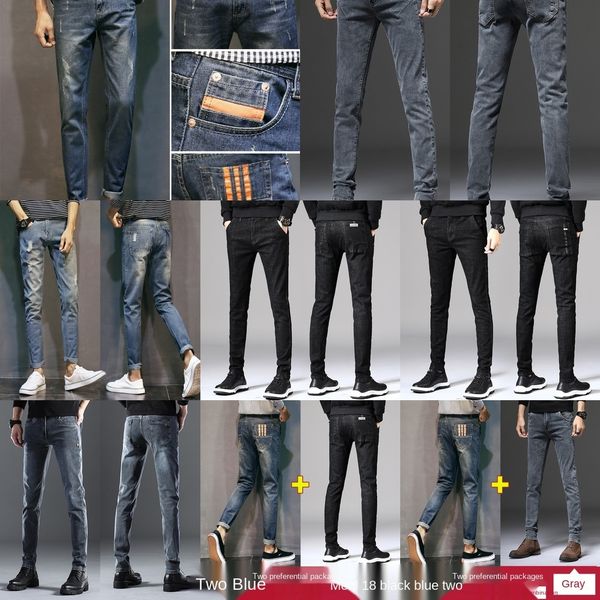 

high end men's fashion br blue slim elastic legged pants 2020 spring autumn korean and jeans trousers and jeans fashion men's long