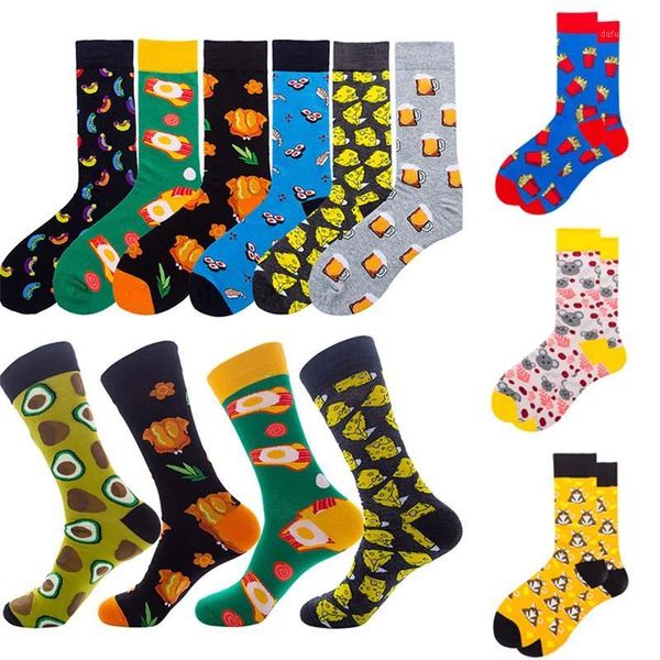 

men women cotton socks cartoon fruit print spring autumn winter warm happy crew socks 20201, Black