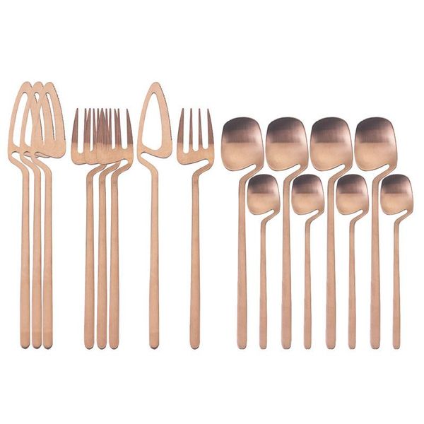 

flatware sets 16pcs/set stainless steel cutlery rose gold spoon fork knife tableware party picnic kitchen silverware set