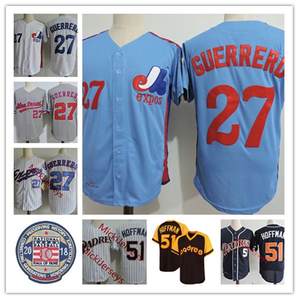 

mens #27 vladimir guerrero montreal expos jersey stitched blue white red royal #51 trevor hoffman 2018 hof patch jersey s-3xl, Black