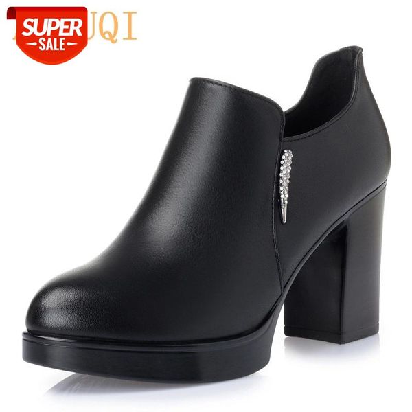 

2020 autumn new genuine leather women shoes water proof platform comfortable deep mouth high-heeled shoes cowhide female #684a