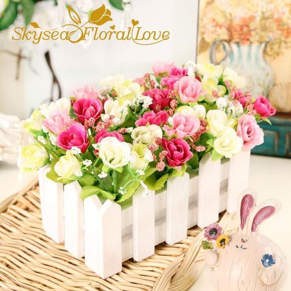 

decorative flowers & wreaths 21 heads spring mini roses silk for home decoration artificial fake flower1