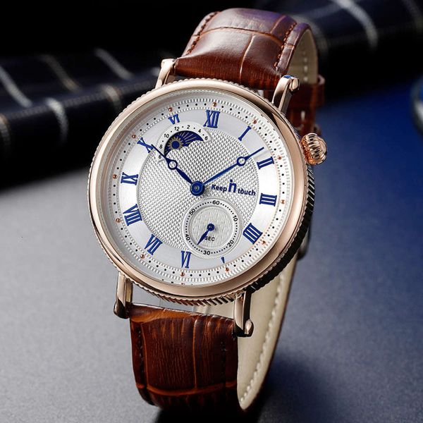 

men's watch leather strap men's new watch, Slivery;brown