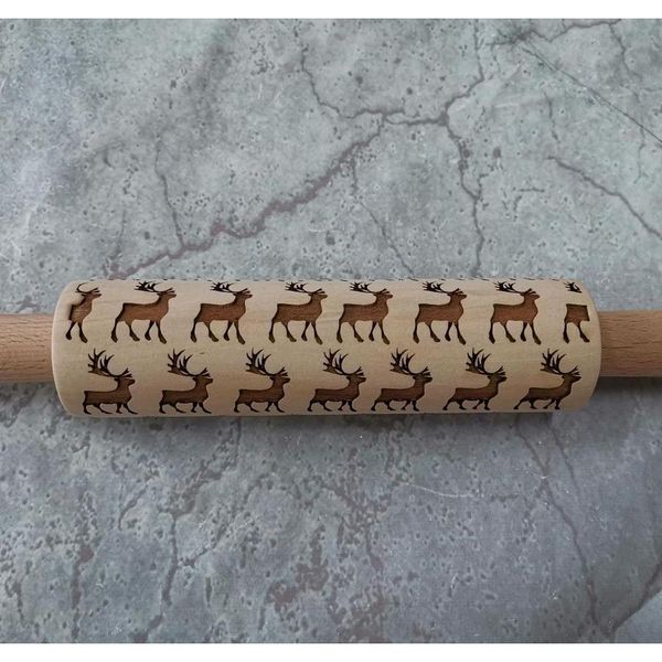 

new christmas elk print rolling pin bakeware wood laser engraving embossed rolling pin cookie dry noodle engravi wmtmfm sports2010