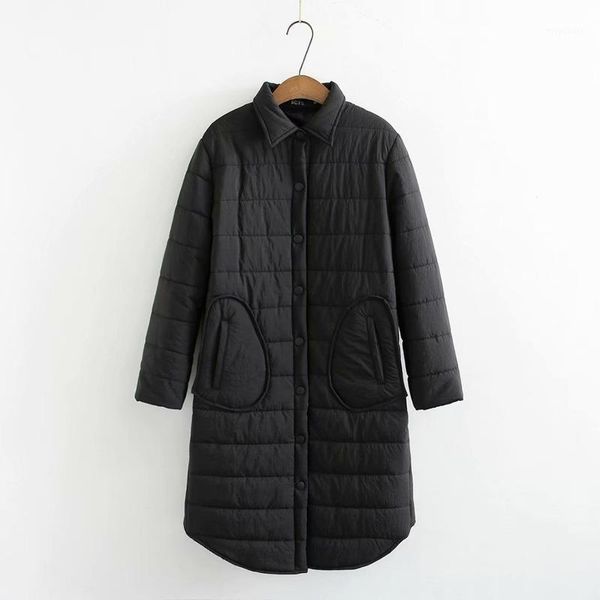 

plus size women's winter long coats casual solid button up a-line winter outerwear1, Black