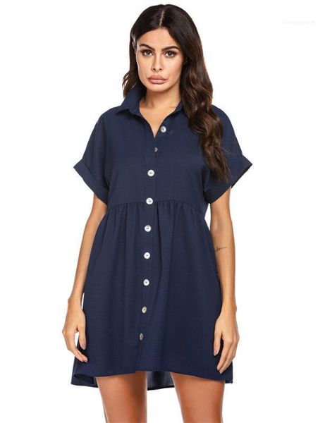 

famale clothing new dress womens new designer lapel short sleeve solid color chiffon dress summer fashion, Black;gray