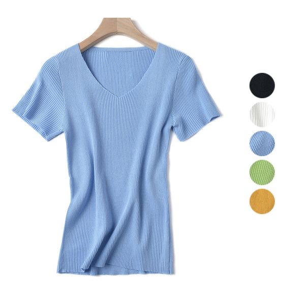 

2021 new short sleeve women summer basic knit t o-neck loose bling t-shirt solid shiny tee shirt female pullover xa36, White