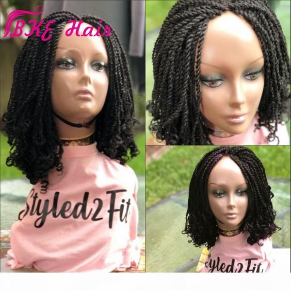 

popular short braided lace front wigs natural black kinky twist tip braid synthetic wig for black women ing