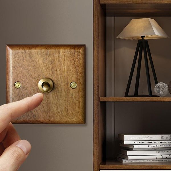 

black walnut panel brass lever solid wood 1-4 gang 2 way wall light retro toggle switch socket type 86 l switch