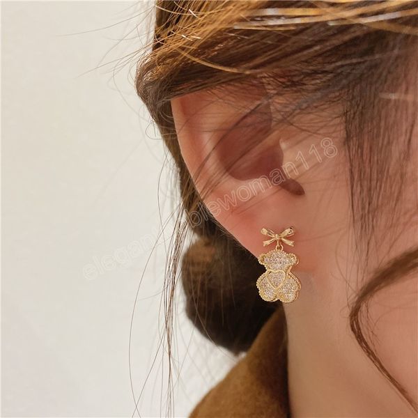 

rhinestone bear earrings female exquisite small earrings korea simple cute dangle earrings for women party beautiful jewelry, Silver