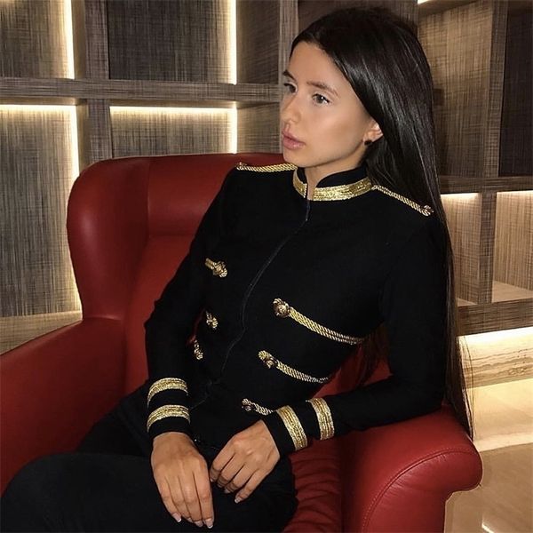 

new fshion slim jacket bandage coats women long sleeve black front zipper celebrity party bodycon coats women vestidos 201106, Black;brown